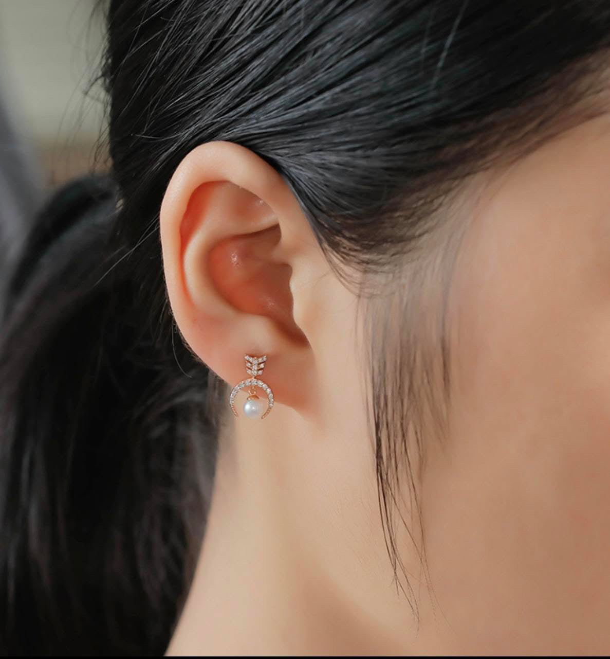 Half Moon Freshwater Pearl Drop Earrings