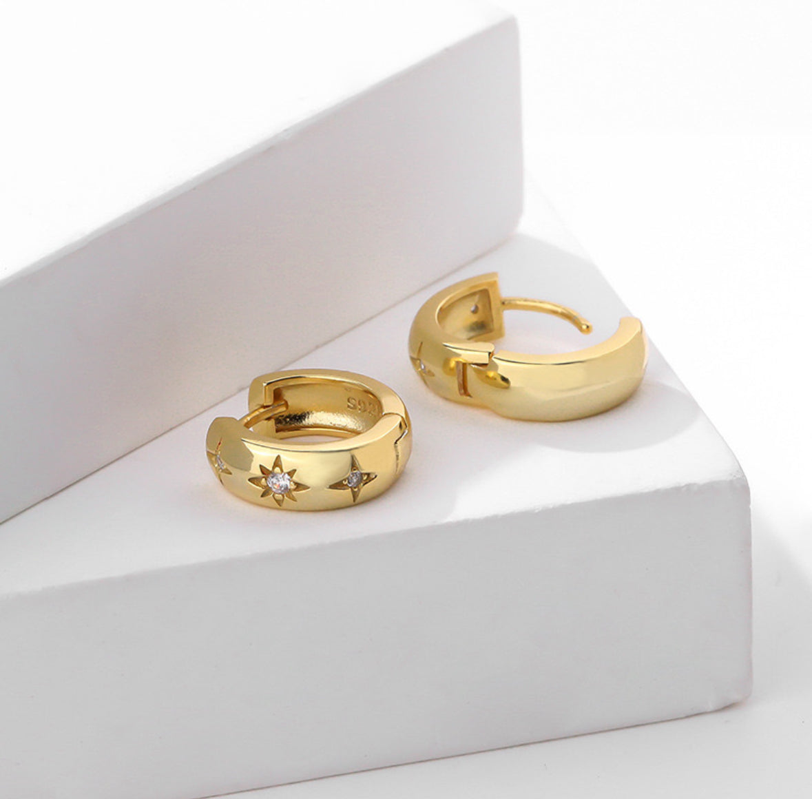 “Celestial” Hoops Huggies (14K Gold)