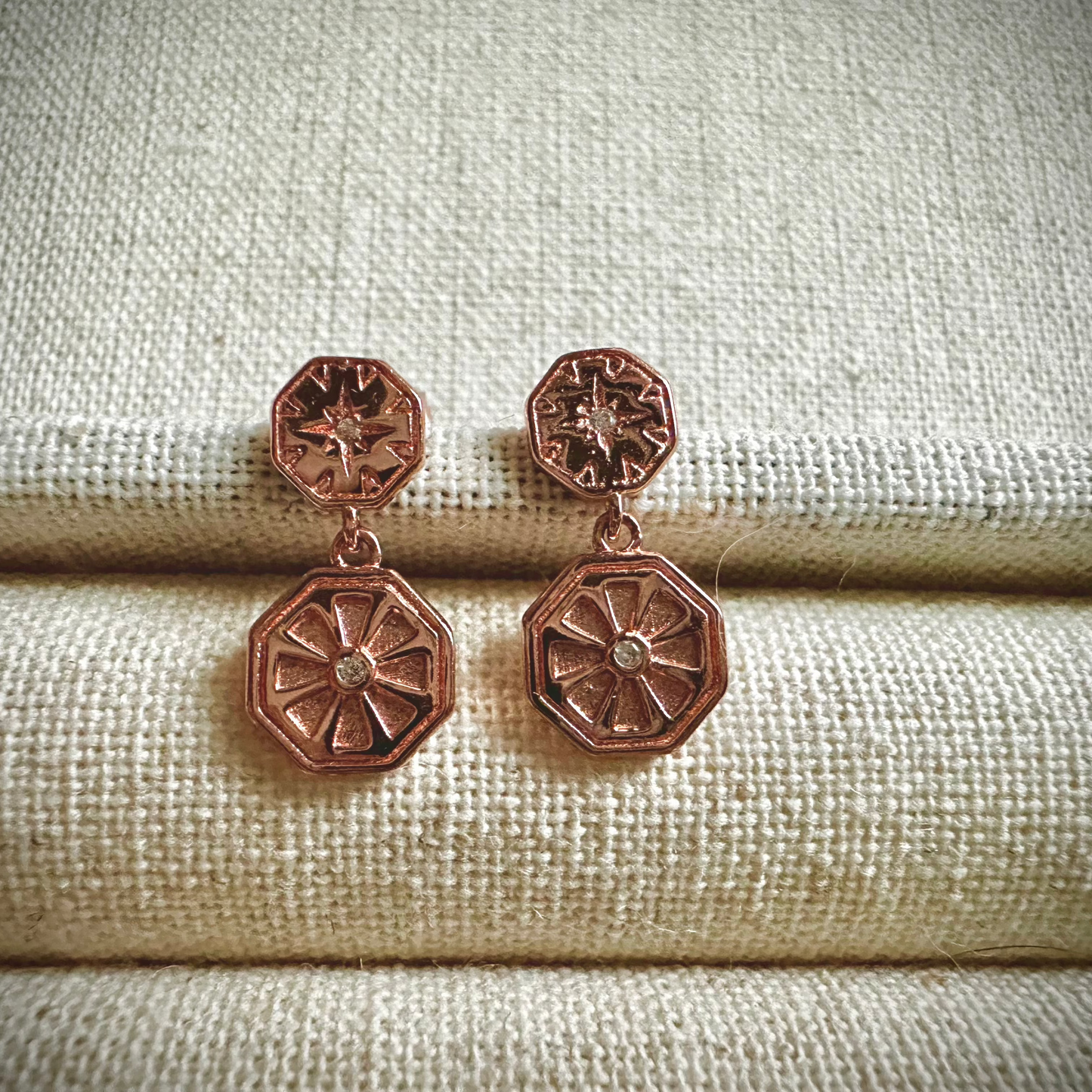 “Allium Disc” Drop Earrings - Rose Gold