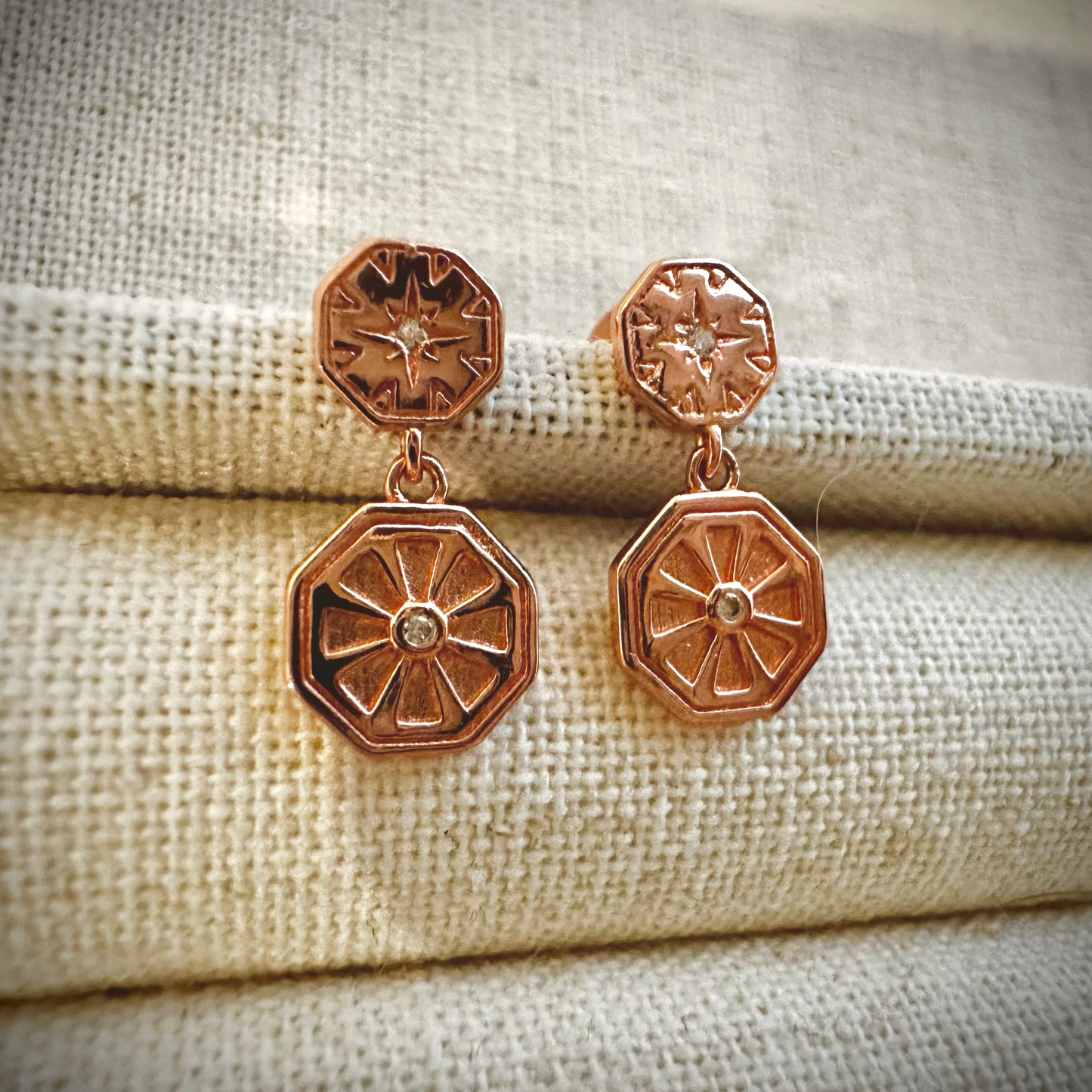 “Allium Disc” Drop Earrings - Rose Gold