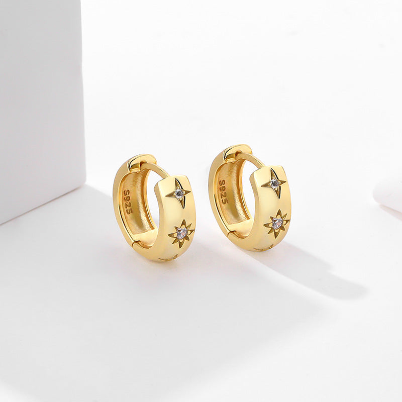 “Celestial” Hoops Huggies (14K Gold)