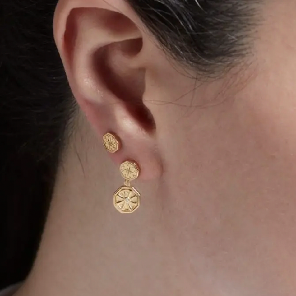 “Allium Disc” Drop Earrings - Rhodium