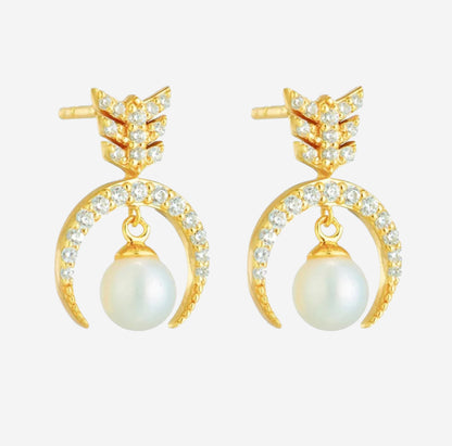 Half Moon Freshwater Pearl Drop Earrings