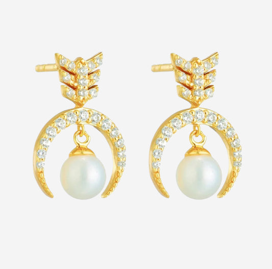 Half Moon Freshwater Pearl Drop Earrings