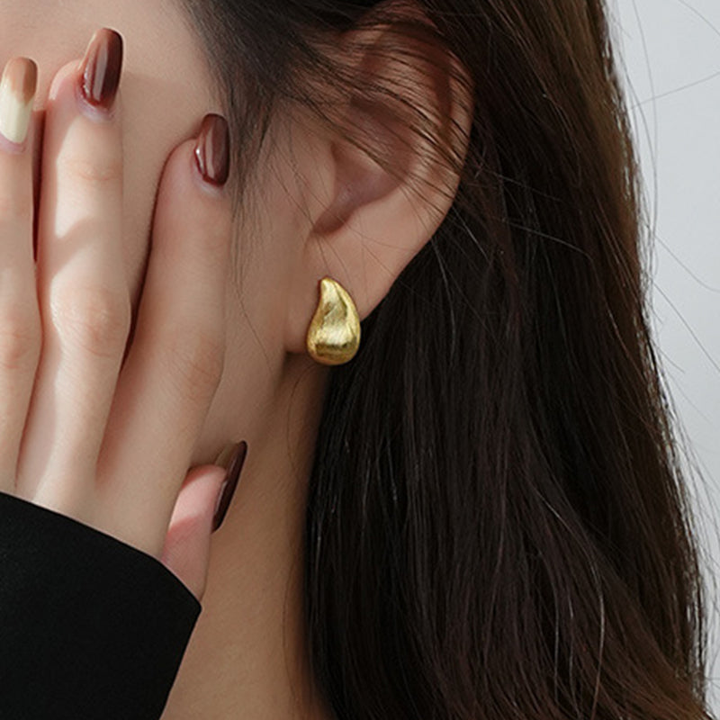 “Water drop” Brushed Earrings (18K Gold Plated)