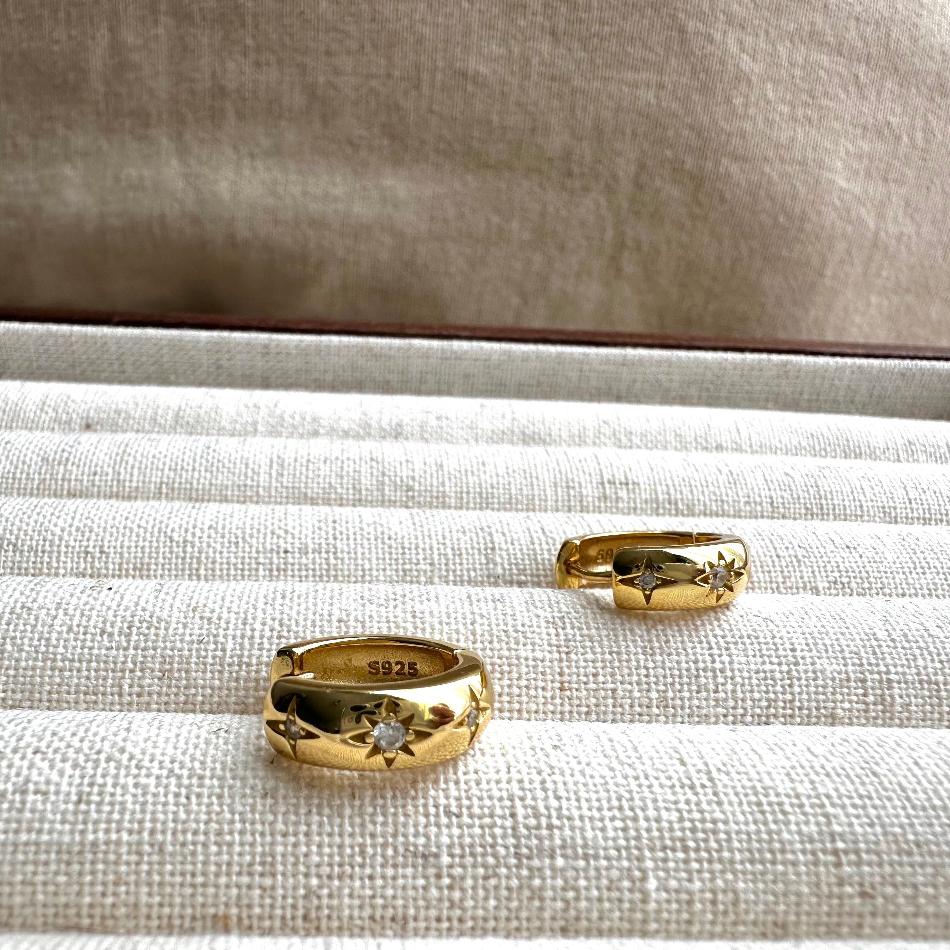 “Celestial” Hoops Huggies (14K Gold)
