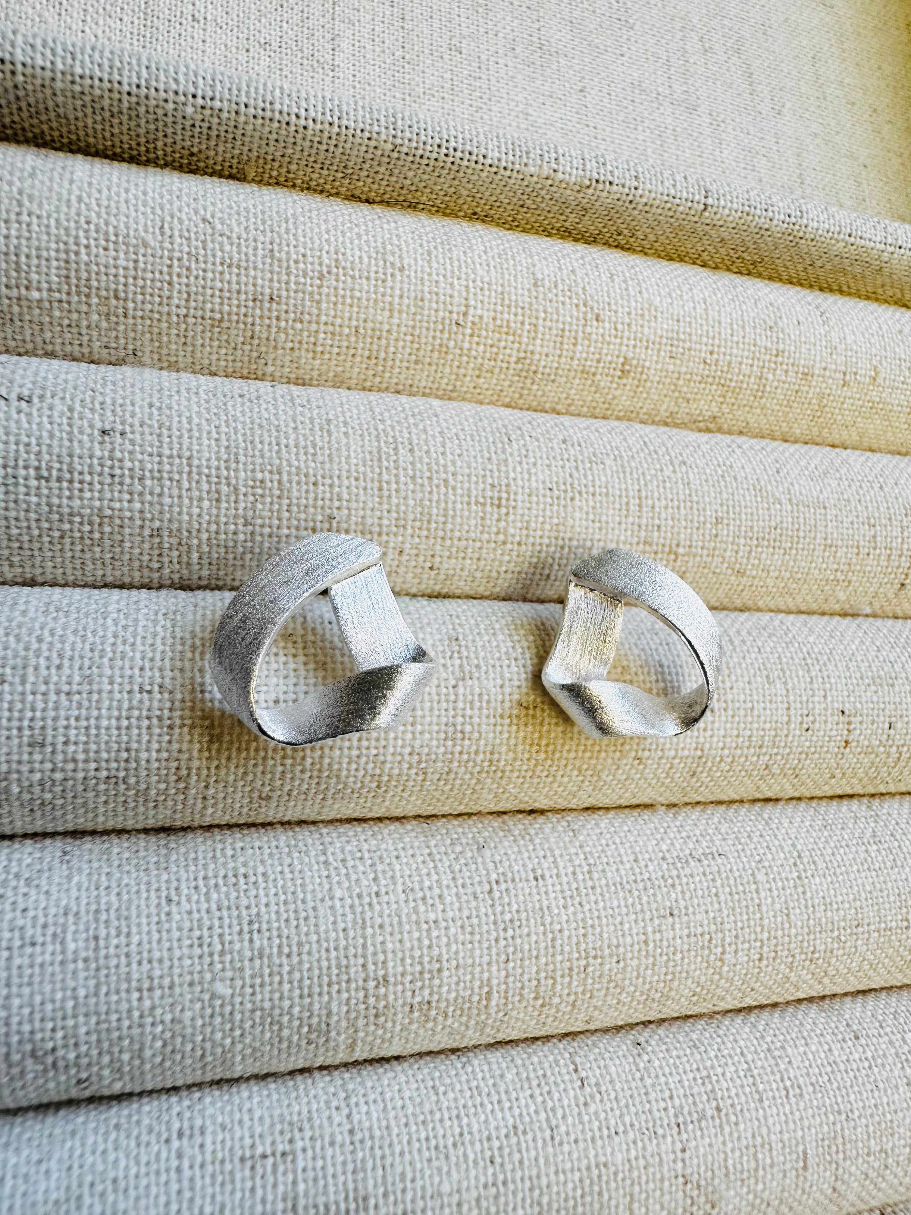 “Ribbon” Brushed Silver Stud Earrings