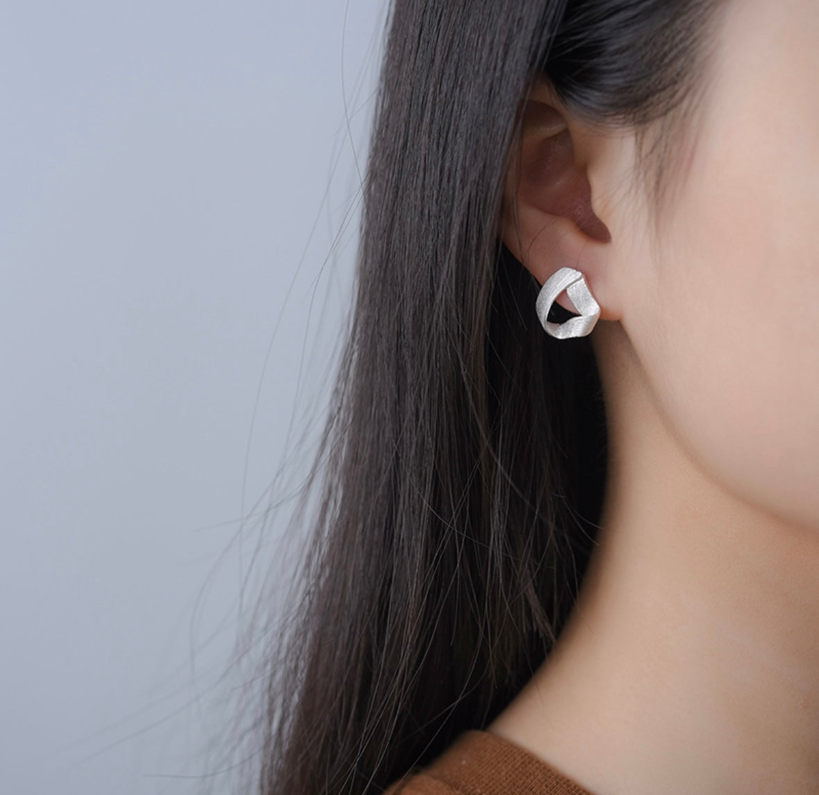 “Ribbon” Brushed Silver Stud Earrings