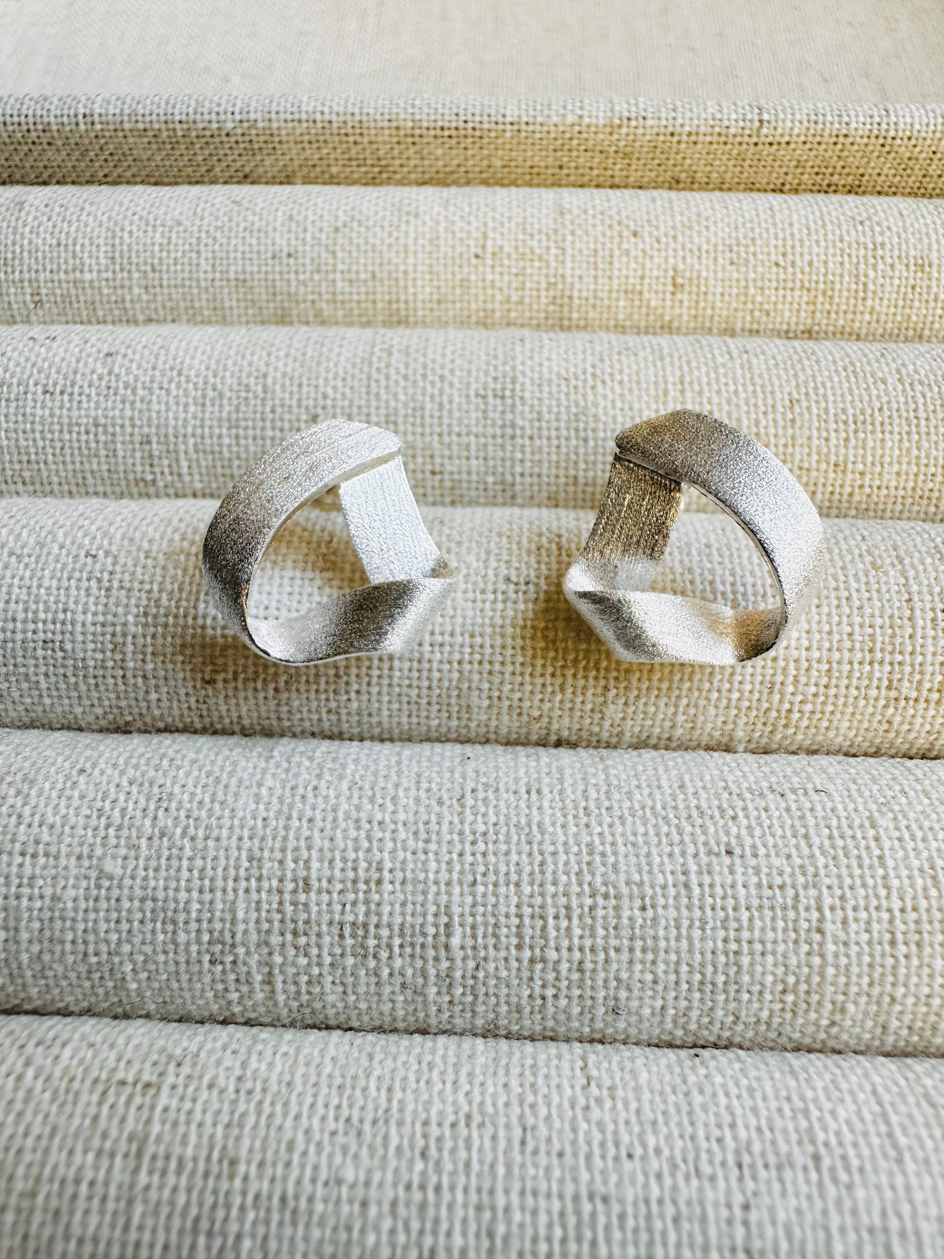 “Ribbon” Brushed Silver Stud Earrings