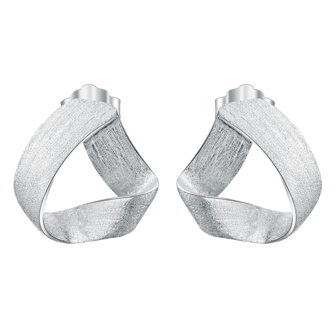 “Ribbon” Brushed Silver Stud Earrings