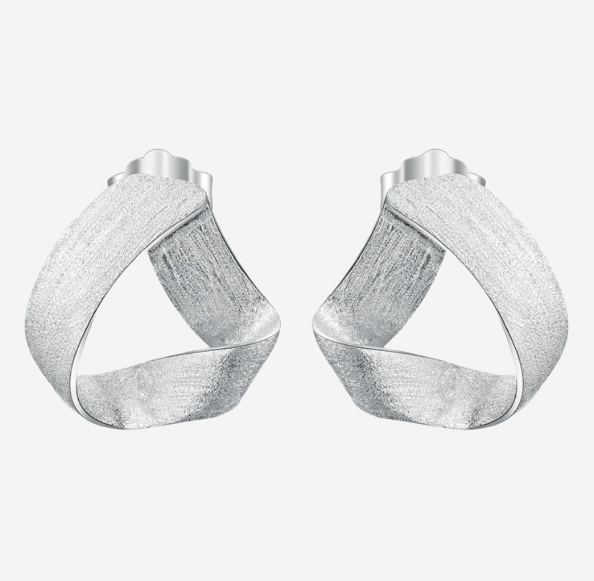 “Ribbon” Brushed Silver Stud Earrings