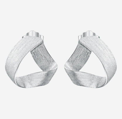 “Ribbon” Brushed Silver Stud Earrings