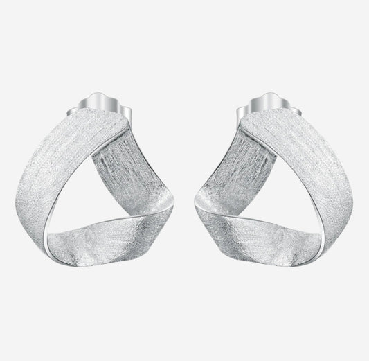 “Ribbon” Brushed Silver Stud Earrings