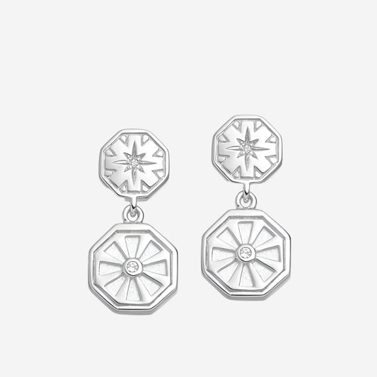 “Allium Disc” Drop Earrings - Rhodium
