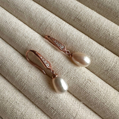 “Cassia” Pearl Drop Earrings (Rose Gold)