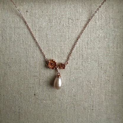 “Lotus” Pearl Drop Necklace (Rose Gold)