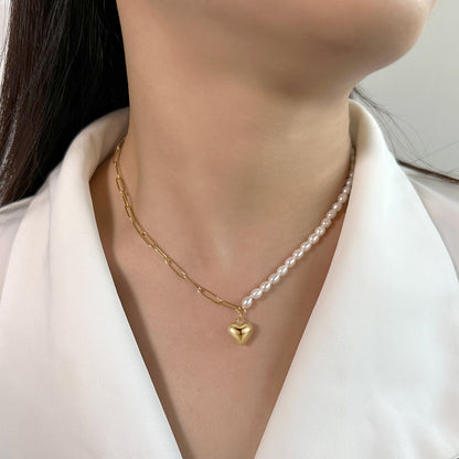 "Iris" Freshwater Pearl and Heart Charm Necklace