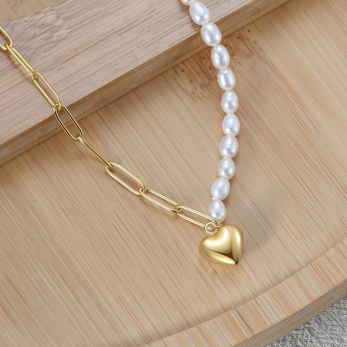 "Iris" Freshwater Pearl and Heart Charm Necklace