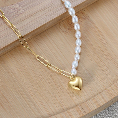 "Iris" Freshwater Pearl and Heart Charm Necklace